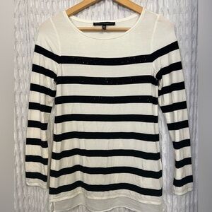 White House Black Market Size XXS Black White Stripe Knit Top